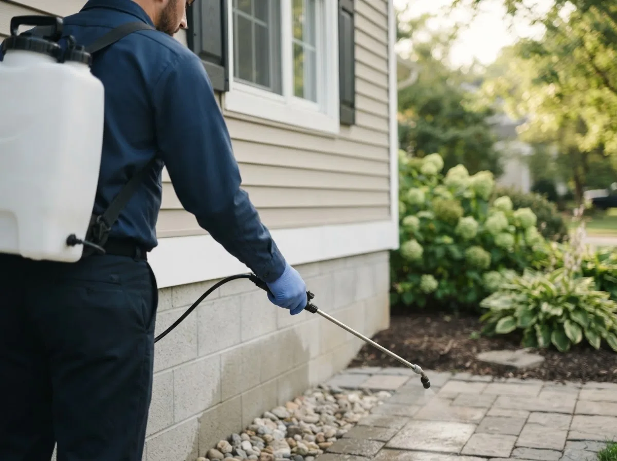Pest control technician inspecting a home in Driftwood, PA